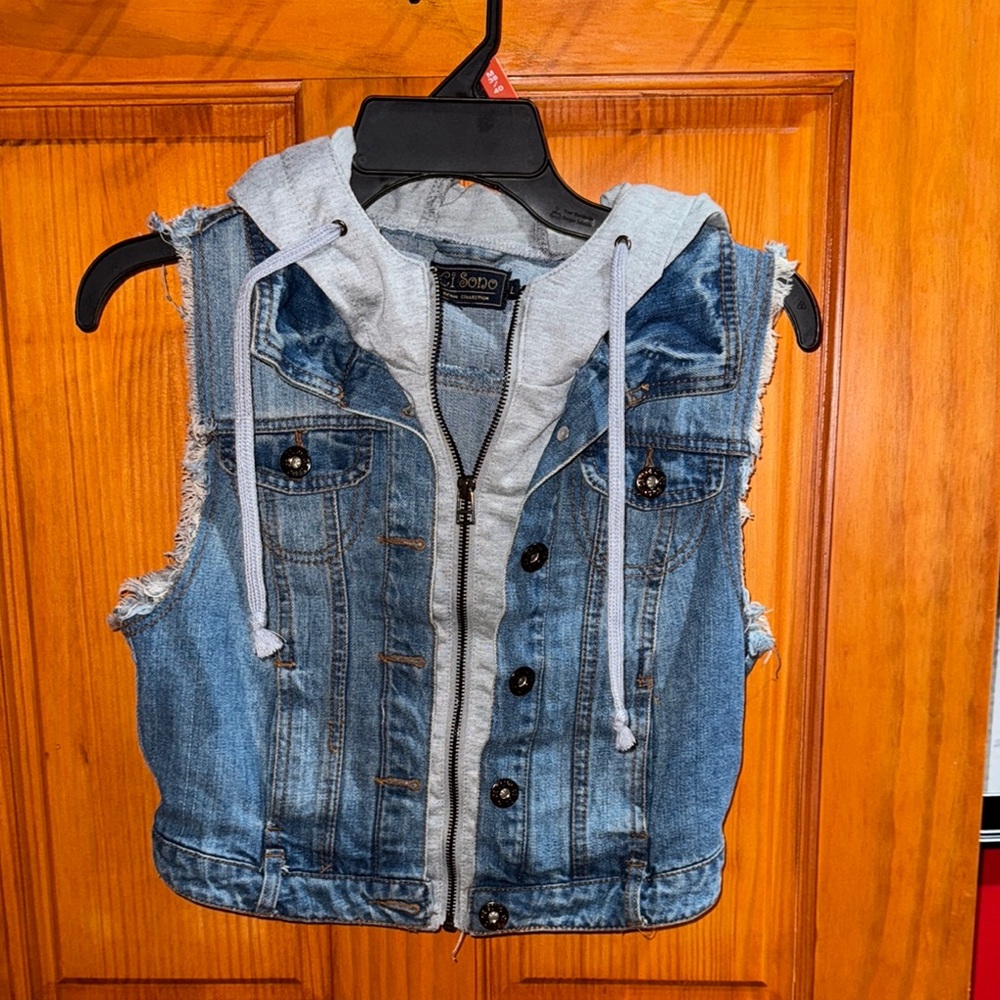 Ci Sono Light Blue Denim Vest with Gray Accents